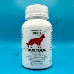 Bottle of Doxydog 100mg tablets.