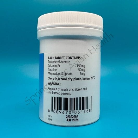 Medpet Cock Fertility tablets, right side of product label.